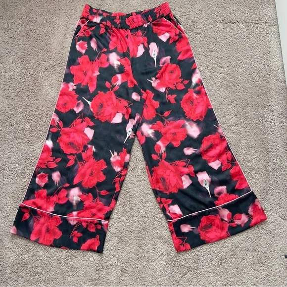 Victoria’s Secret Black Red Floral Satin Wide-Leg Pajama Pants Women’s Size XL - Picture 2 of 14